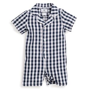 NWT Petite Plume Navy & White Gingham Romper